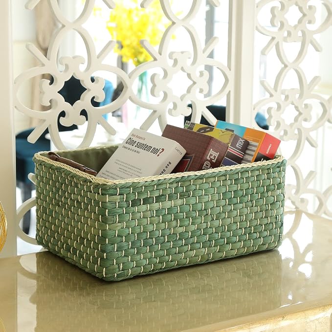 Basket Woven Maize Storage Bins for Drawers, Kingwillow(Green,Large) - Image 3