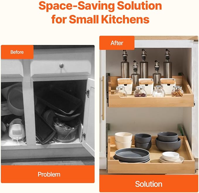 VEVOR Pull Out Cabinet Organizer, 20"W x 21"D Cabinet Drawer, Soft Close Slide out Shelf, Heavy-Duty Sliding Wood Drawer, Bottom Mount Size（20.5"W x 23"D）and Side Mount Size（21"W x 23"D） - Image 4