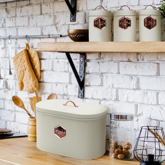 Bread Box for Kitchen Countertop with Coffee Sugar Tea Storage Containers, Bread Box and Canisters Set for the Kitchen with Lid, Beige - Image 8