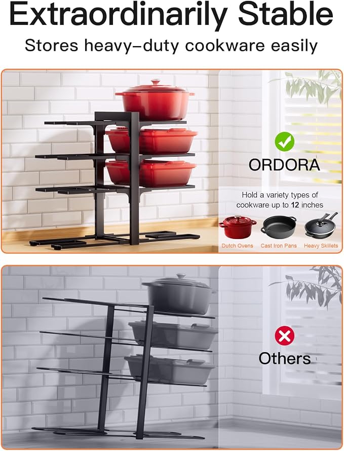 Pots and Pans Organizer Under Cabinet 15.8", 8-Tier Adjustable Black | 2 DIY Modes, Tool-Free Assembly, Max 120 Lbs, Fits Cast Iron Pans, Dutch Ovens & Heavy Cookware, For Kitchen Cabinets - Image 6