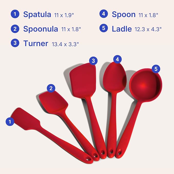 GIR 5-Piece Silicone Kitchen Utensils Set, Non-Toxic Cooking Utensils for Cooking and Baking, Heat Resistant, Food Grade, Dishwasher Safe Rubber Spatula, Ladle, Spoon - Cherry Red - Image 6
