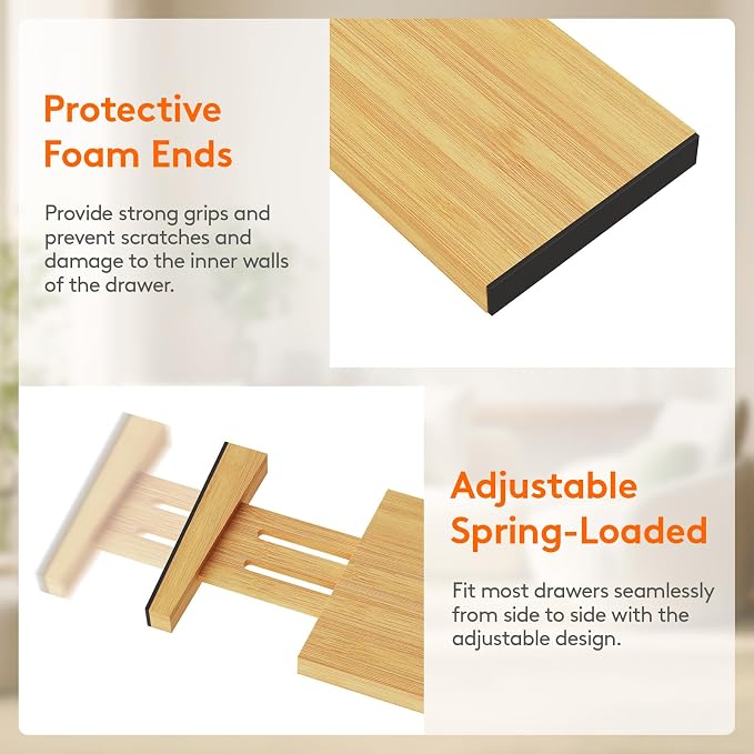 Lifewit 4" High 4 Pack Bamboo Drawer Dividers 31-40cm/12-16 Adjustable Wooden Drawer Organizer for Clothes/Utensils, Expandable Drawer Separator for Dresser/Kitchen/Bedroom/Office Organization - Image 5