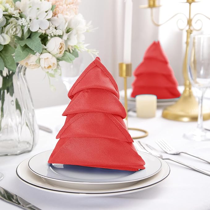 25pcs Polyester Cloth Napkins - 20 x 20 inch Red Washable Dinner Napkins with Hemmed Edges for Restaurant/Wedding/Hotel(25,Red) - Image 5