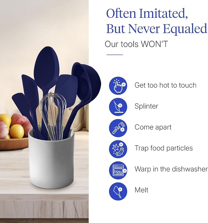 GIR: Get It Right 10-Piece Silicone Ultimate Kitchen Utensil Set – Spatulas, Ladle, Flip, Spoons, Whisk, Peeler & Spoonula – Nonstick, Non-Toxic, Heat-Resistant – Navy - Image 5