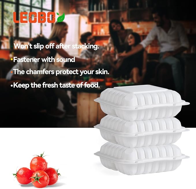 55-Pack 34oz 8 Inch Food Containers - Shrink Wrapped No Pre-Wash | 3-Compartment Reusable & Secure Snap Closure | Bpa Free Microwave Safe for Leftovers, Work Meals, Takeout & Meal Prep, White - Image 6