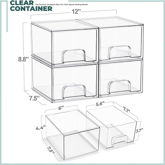 Sorbus Clear Stackable Baby Bottle Organizer Bins – 4 Pack Modular Plastic Storage Containers for Baby Bottles, Nipples, Caps, Pacifiers, Pantry, Kitchen, Cabinet, Nursery & Countertop Organization - Image 3