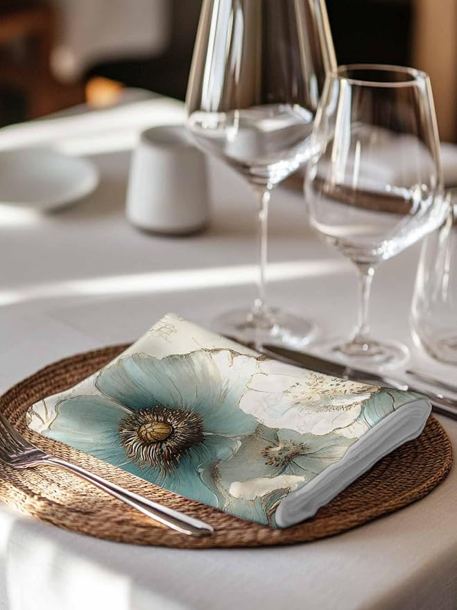 Turquoise Flowers Cloth Napkins Washable Set of 6, 20 x 20 Inch Reusable Rustic Spring Botanical Floral Butterfly Dinner Table Napkins Cloth Bulk for Weddings Kitchen Restaurants Hotel Events Parties - Image 7
