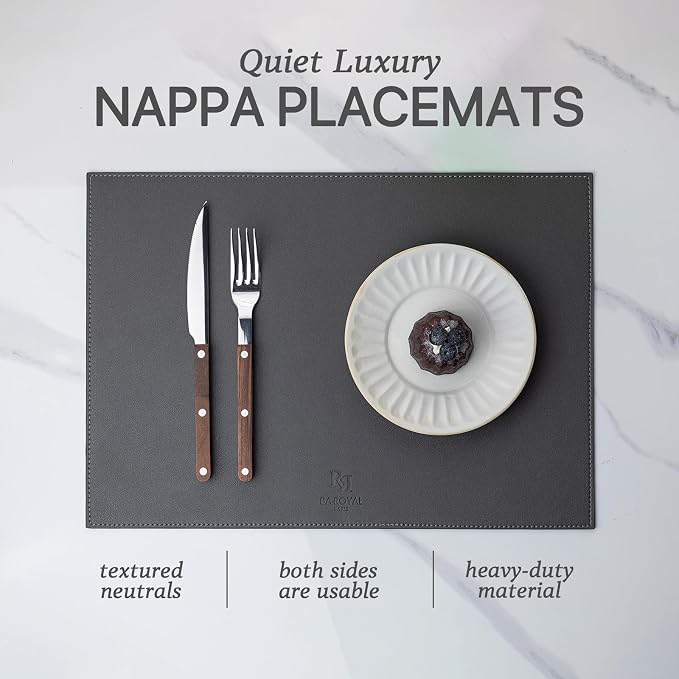 Baroyal Faux Leather Placemats Set of 4 Vinyl Washable Wipeable Table Mats for Kitchen Dining Table Heat Resistant Waterproof Modern Indoor/Outdoor Placemats Non-Slip Easy Clean Place Mats (Dark Gray) - Image 2