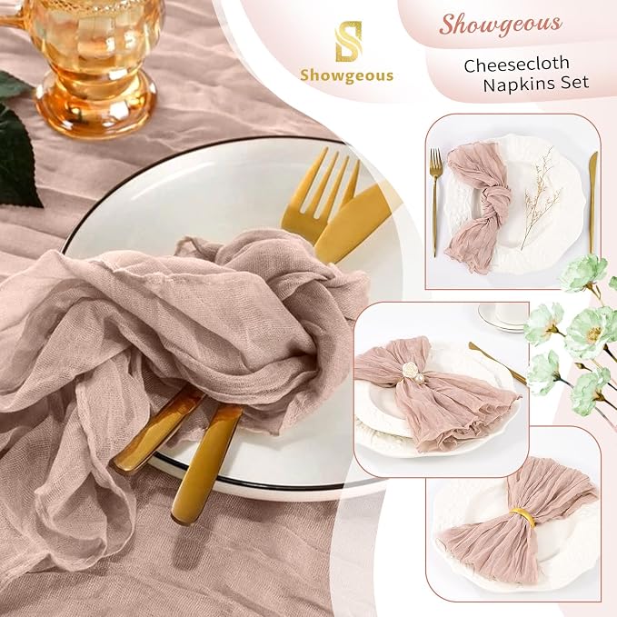 10 Pack Dusty Pink Cheesecloth Napkins 20"x20" Boho Washable Cloth Napkins Set of 10 Wrinkled Cheese Cloth Napkins Gauze Dinner Table Napkin for Wedding Party Baby Shower Birthday Decor - Image 4