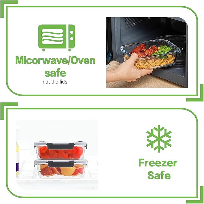 HOMBERKING 10-Pack Glass Meal Prep Containers, 36 oz/14 oz, Locking Lid Set | Borosilicate Glass Food Storage Containers Set, Airtight Lunch Bento Boxes, BPA-Free, Dishwasher Freezer, Oven Safe-Black - Image 3
