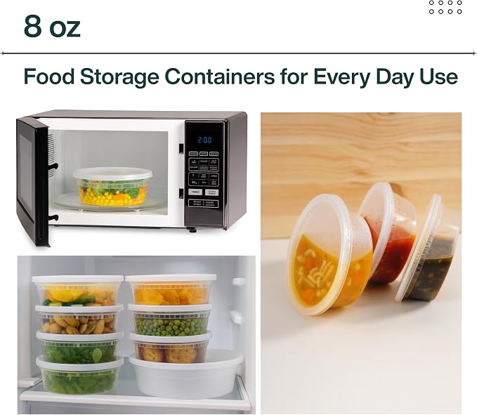 [8oz-100 Sets Plastic Deli Containers with Lids - BPA Free Clear Soup Containers with Airtight Lids, Leak Resistant Food Storage for Meal Prep, Stackable/Microwave/Dishwasher/Freezer Safe - Image 3