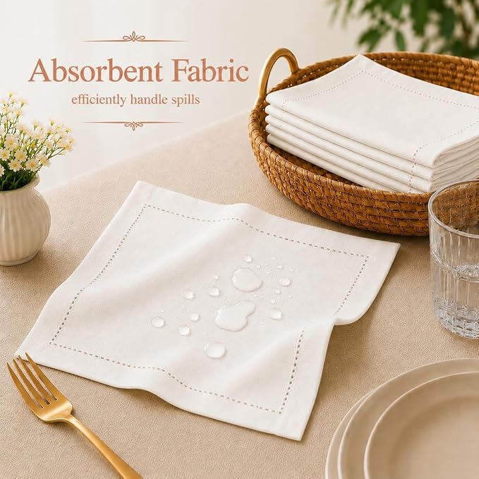 Cotton Cloth Napkins Set of 12, 18x18 Cotton Napkin Cloth Washable, Soft, Reusable Napkins for Wedding, Parties, Christmas, Thanksgiving, Everyday Use (Off White) - ALPHA Living HOME - Image 6