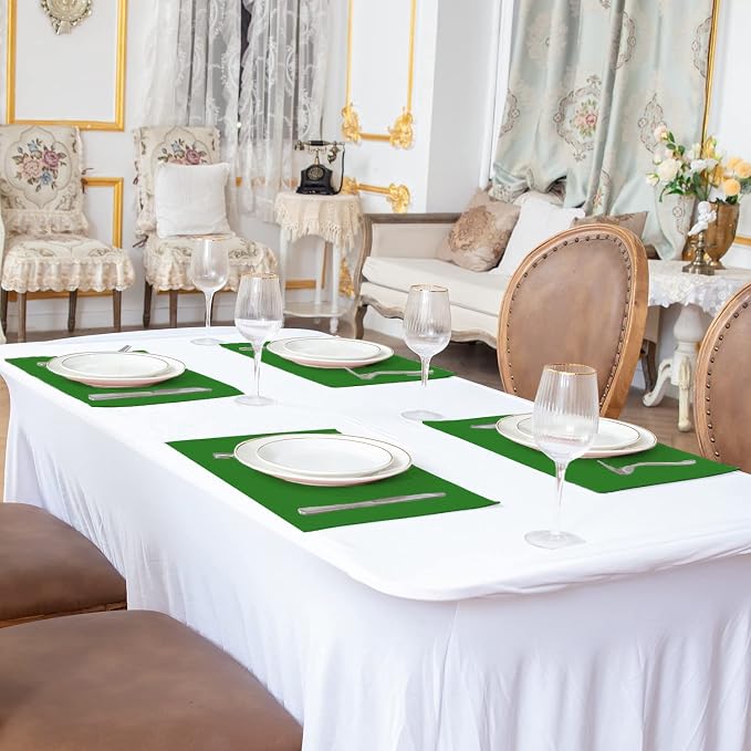 Cloth Green Placemats Set of 8, Linen Type Fabric Placemats Machine Washable Heat Resistant Placemats Polyester Place Mats for Halloween, Thanksgiving and Christmas Dining Table (Forest Green) - Image 6