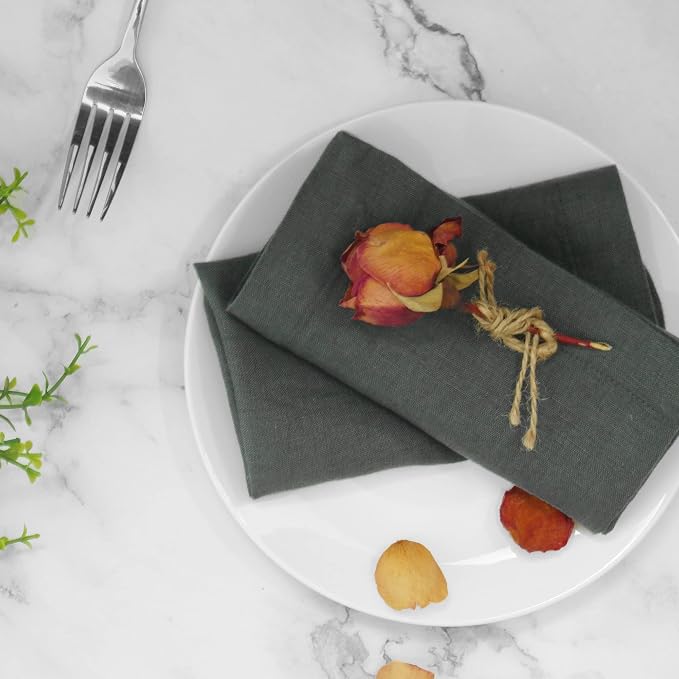 100% French Pure Linen Cloth Dinner Table Napkins Machine Washable Stone Washed 15x15 Inch Set of 4 Charcoal Black - Image 6