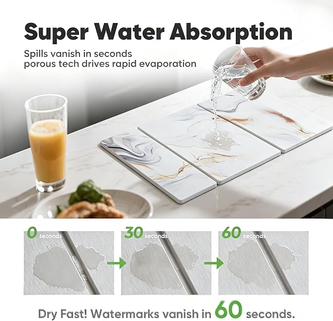Stone Drying Mat for Kitchen Counter, Quick Diatomaceous Earth Mats for Dishes, 24"L x 16" W Super Absorbent Fast-Drying Collapsible Countertop Stone Mat (Marble White-08, 24" x 16") - Image 3