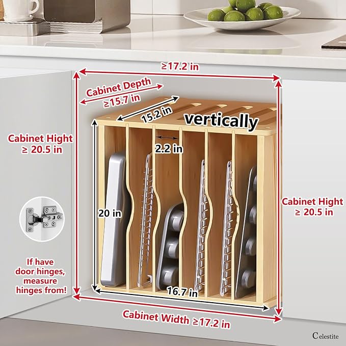 celestite Wooden Tray Dividers for Cabinets, Cookie Sheet Organizer for Cabinet, Baking Sheet Pan Organizer for Kitchen Organizers and Storage (7 Tier 20" Wx16.7 Hx15.2 D) - Image 3