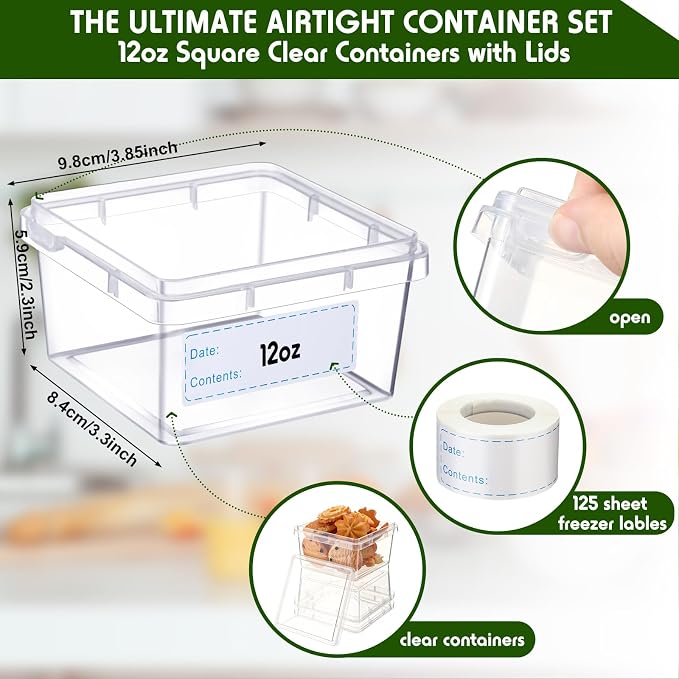 12 oz 50 Pack Small Square Deli Containers with Lids Plastic Freezer Food Reusable Meal Dessert Ice Cream Containers with Labels for Takeout Meal Storage Microwave Freezer Safe(Clear,) - Image 2