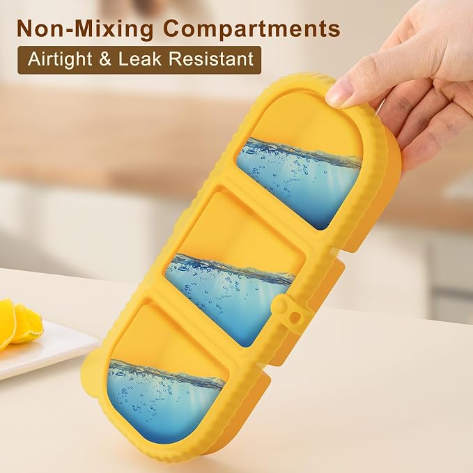 Silicone Reusable Snack Containers with Lids, 4 Pack 3 Compartment Bento Snack Boxes, Leakproof Food Storage Containers for Meal Prep, Lunch, Fruits, Kids & Adults, Dishwasher Safe - Image 5