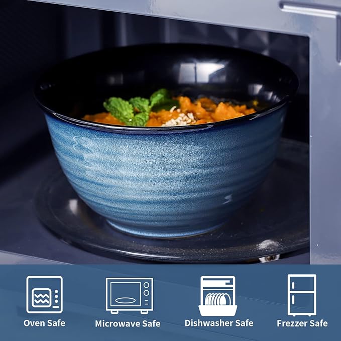 Hasense Ceramic Soup Bowls Set of 4, 40 Ounce Large Cereal Bowls for Kitchen, 7 Inch Serving Bowls for Salad Pasta Ramen Pho Popcorn, Dishwasher Microwave Safe, Navy Blue - Image 5