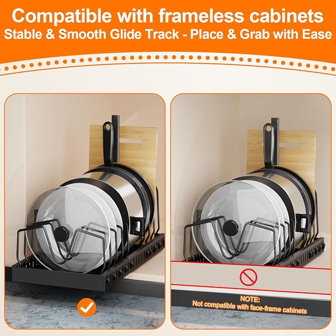 FLSEPAMB Expandable Pots and Pans Organizer Sliding Pull in Kitchen Cabinet | 1 Pack Cabinet Pull Out Shelves, for Pots, Lids and Pan Organizer with Two Types of Shelves - Image 5