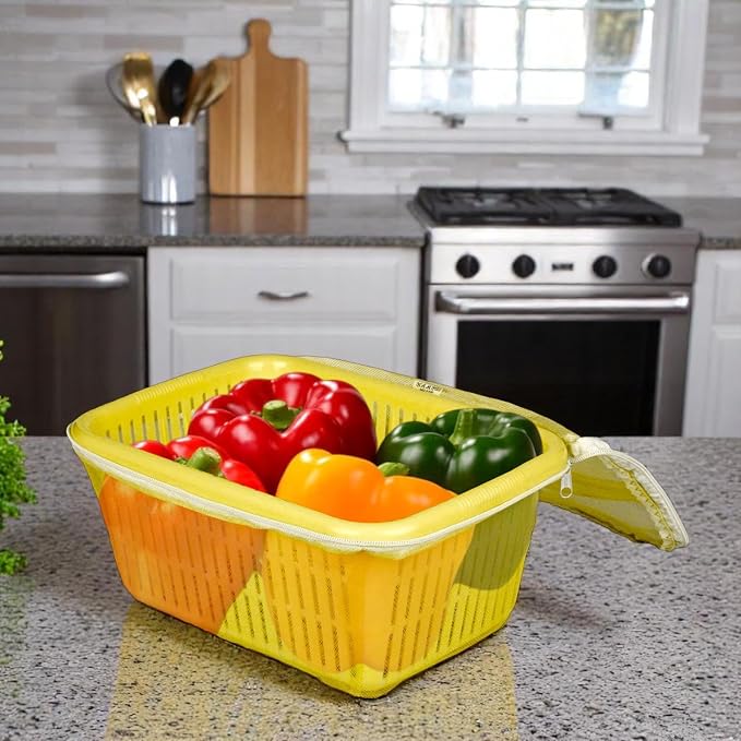 Go Hooked Multipurpose Plastic Storage/Gift Basket With Net Cover | Stylish Basket With Zip Net Cover Pack of 2 Versatile Practical Solutions Convenient Storage Maximize Space (Yellow) - Image 2