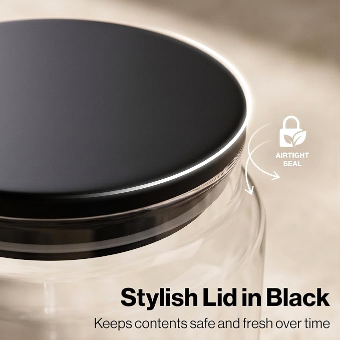 2x Large Glass Storage Containers with Airtight Black Lids [135oz/4000ml] | Extra Thick Glass Canisters for Pantry + 63 Labels | Flour Rice Cereal Sugar Coffee Beans Tea - Image 7