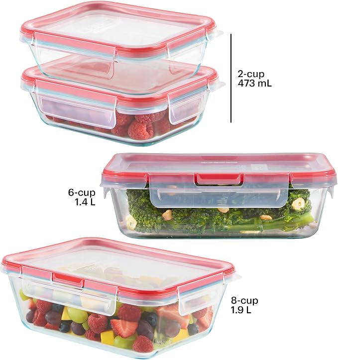 Pyrex Freshlock (4-Pack) Mixed Sized Glass Food Storage Containers Set | Meal prep containers with airtight locking lids, meal prep, dishwasher & microwave safe - Image 2