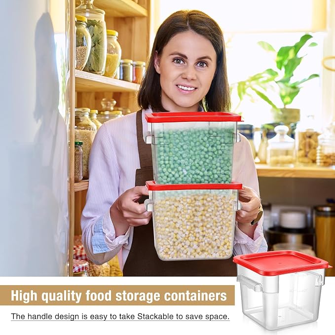 2 Pcs Square Food Storage Container Polycarbonate Clear Food Container with Red Lid Commercial Rice Storage with Red Graduations for Commercial Kitchen (6 Qt) - Image 3