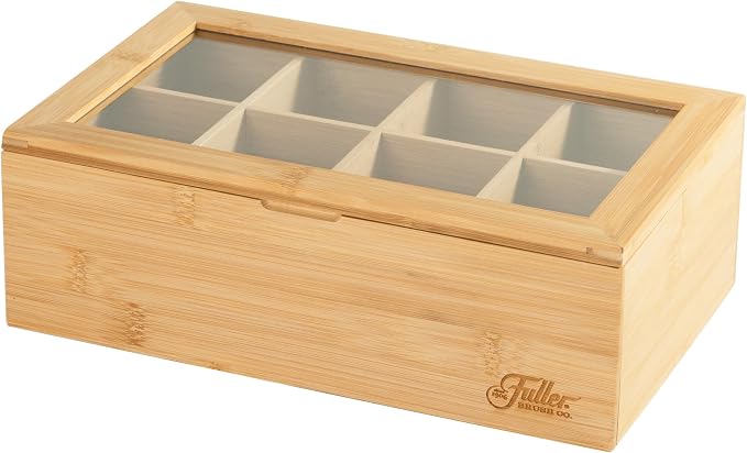 Fuller Bamboo Tea Box Organizer with 8 Compartments – Natural Bamboo Tea Storage Case with Clear Acrylic Lid – Elegant Fuller Tea Caddy for Tea Bags, Coffee Pods, Spices & More – Home & Office by FullerBrush