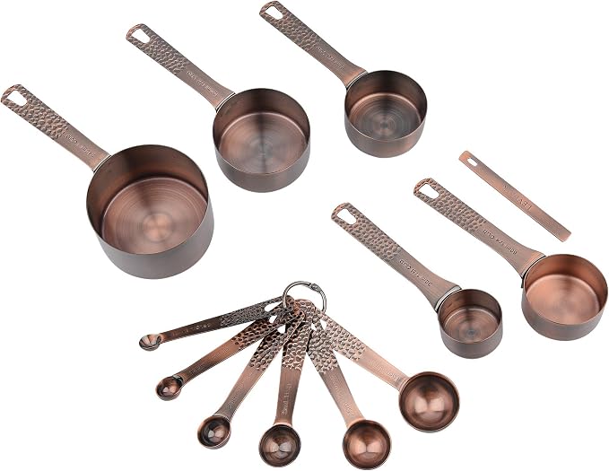 Copper Plated Measuring Cups and Spoons set, Stainless Steel Measuring Cups and Spoons Set for Baking & Kitchen, Cute Metal Metric & US Measure Cup and Spoon with Leveler & 1/8 Cup - Image 2