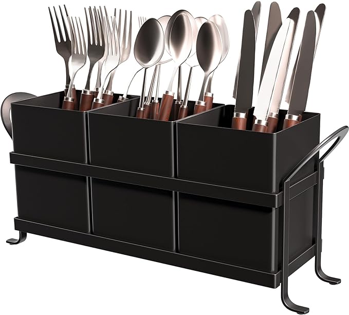 Black Kitchen Utensil Holder - Elegant Silverware Holder, Versatile Picnic and Flatware Caddy, Ideal for Modern Countertop Storage Solutions by GaryVault