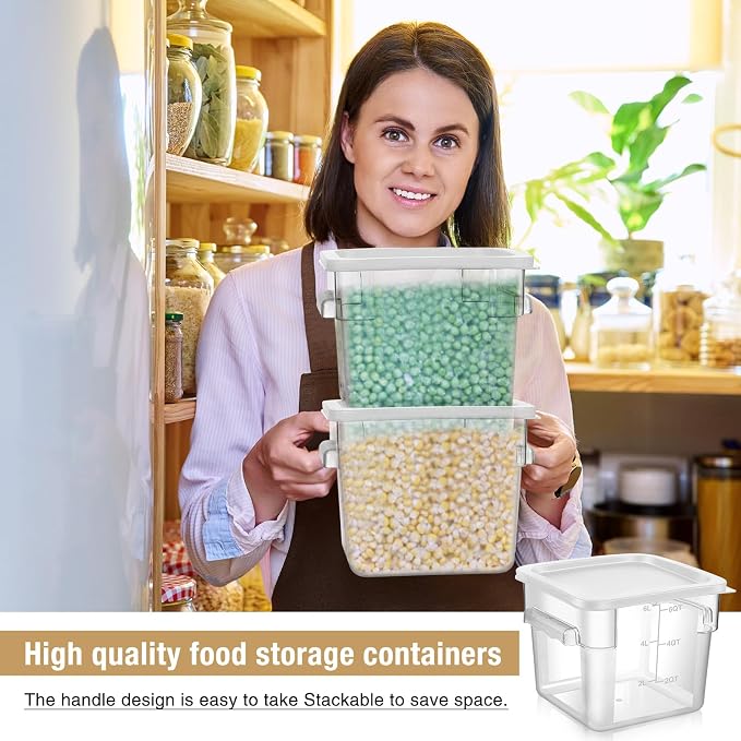 FoldTier 2 Pieces Square Food Storage Containers Polycarbonate Clear food Container with Lid Commercial Storage with Graduations for Commercial Kitchen Dough Marinating Meat(White,6 Qt) - Image 6