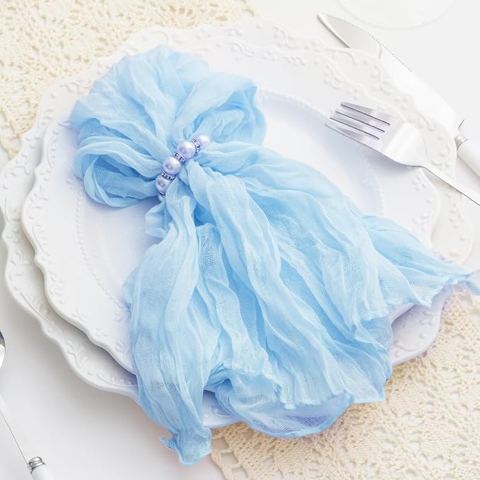 Baby Blue 60 Pack Cheesecloth Napkins Washable 21x21 Inches Baby Blue Cloth Napkins Set of 60 Bridal Baby Shower Dinner Table Napkins for Wedding Rustic Boho Cotton Gauze Summer Party Table Decor - Image 6