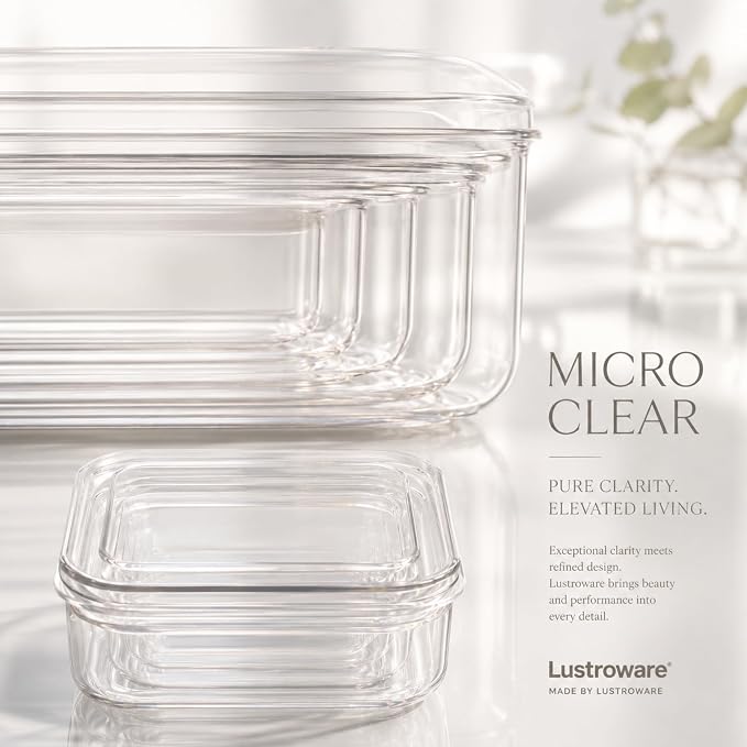 Lustroware Micro Clear Transparent Food Storage Containers with Lids – BPA-Free, Shatterproof, Dishwasher & Microwave Safe, 1.0 qt Stackable Refrigerator Organizer Bins, Made in Japan, Set of 6 - Image 9