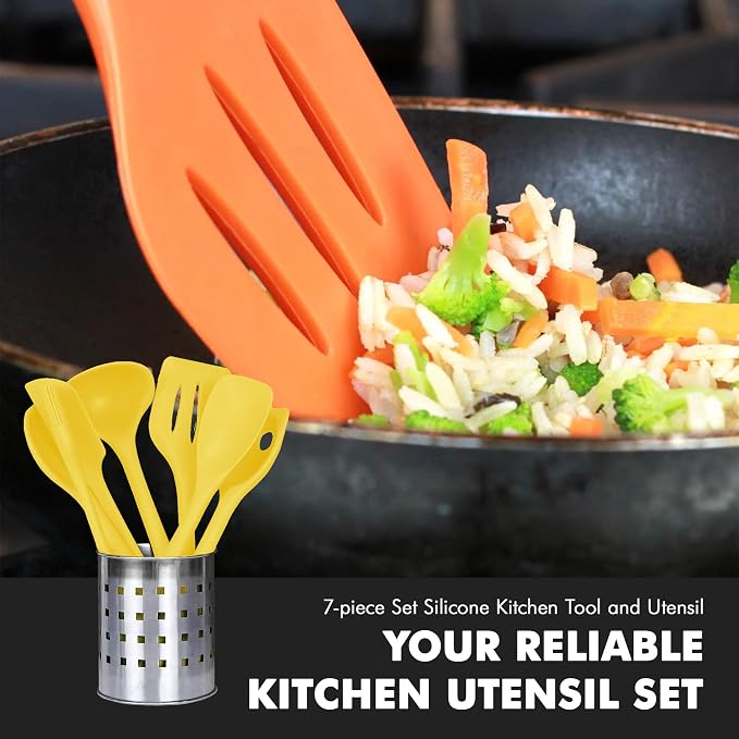 Chef Craft Premium Silicone Kitchen Tool and Utensil Set, 7 Piece, Yellow - Image 5