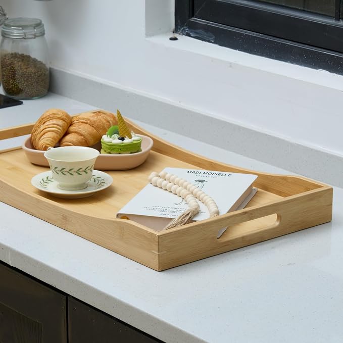 GOBAM Bamboo Extra Large Ottoman Tray, 26 x 15 inches - Wooden Tray for Dining Table & Parties, Serving Tray with Handles for Food, Cheese, Snacks, Tea, Coffee & Wine - Image 7