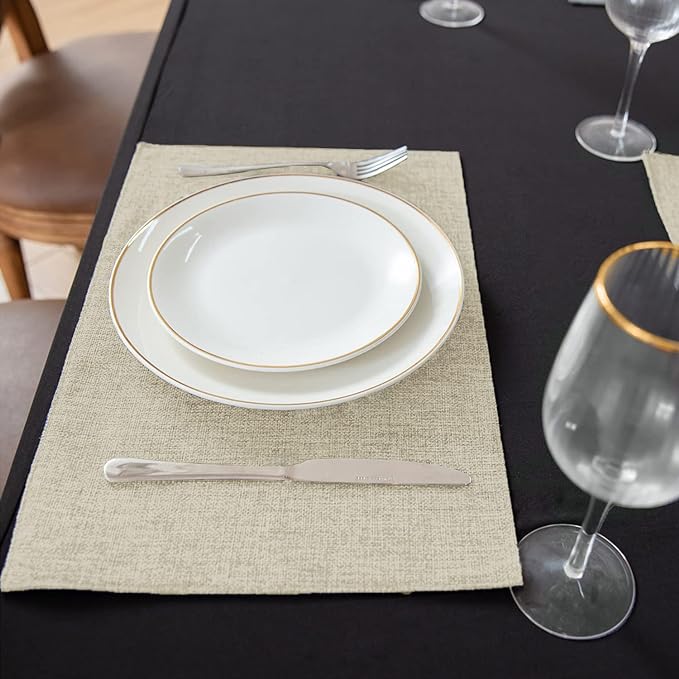 Cloth Placemats Set of 8, Linen Type Fabric Placemats Machine Washable Heat Resistant Placemats Wrinkle Free Thick Polyester Kitchen Place Mats for Dining Table (Beige) - Image 4