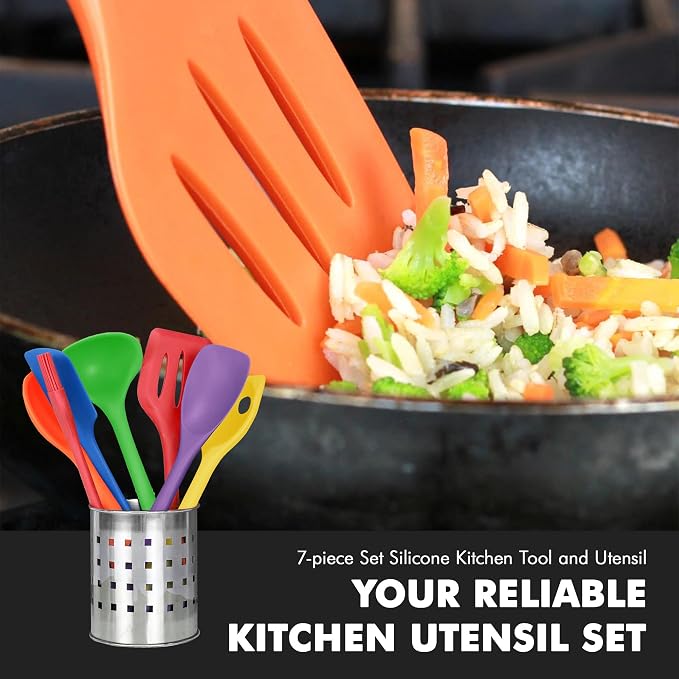 Chef Craft Premium Silicone Kitchen Tool and Utensil Set, 7 Piece, Assorted - Image 5