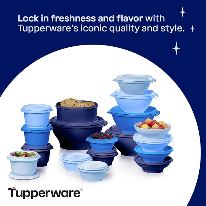 Tupperware Heritage Collection, New 36 Piece Food Storage Container Set in Vintage Blue, Dishwasher Safe and BPA Free (18 containers, 18 lids) - Image 6