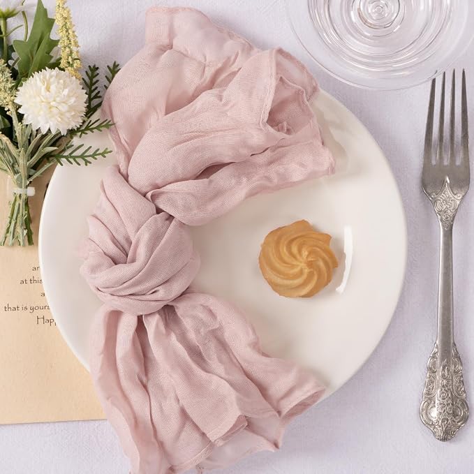 Cloth Napkins Set of 100 21"x21" Reusable Cheesecloth Napkins Dusty Pink | Boho Rustic Dinner Napkins Washable Gauze Table Napkins Cloth Hemmed Edges for Wedding Bridal Shower Family Gathering Decor - Image 2