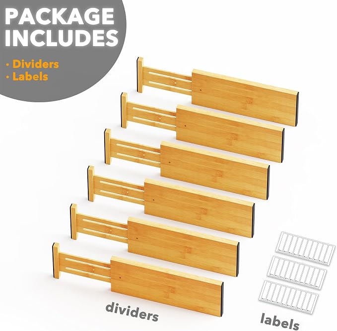 SpaceAid Bamboo Dresser Drawer Dividers 6 Pack, 4.65“ High Adjustable 12.5“-17” Drawer Organizers, Expandable Organization for Clothing, Clothes, Dressers, Natural - Image 7
