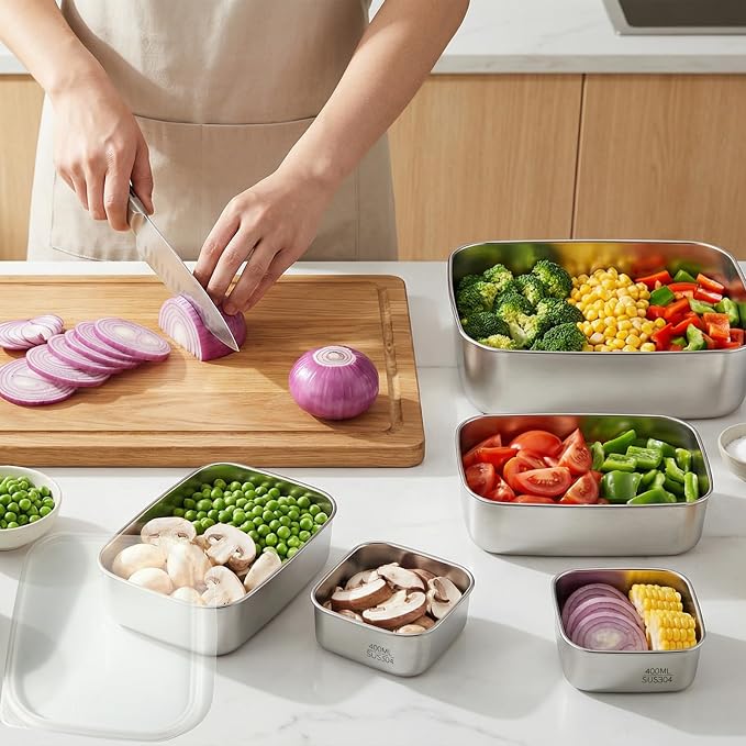 15 Pcs Stainless Steel Food Containers with Snack & Sauce Containers, 304-Grade Airtight Reusable Stackable Container for Kitchen Storage & Meal Prep & Lunch Box - Oven, Freezer, Dishwasher Safe - Image 3