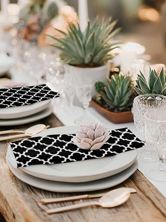 Cloth Napkins Set of 8-20x20 Inches, Black Morocco Washable Reusable Table Napkins, Boho Modern Minimalist Abstract Geometric Soft & Absortbent Dining Napkin for Party Wedding Hotel Restaurant - Image 6
