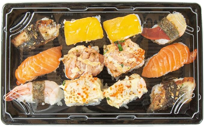 Restaurantware Plastic Sushi Trays 100 Pack of 9.2 x 5.9 x 1.77 Inch With Clear Lids Leak-Resistant Sushi Take Out Boxes Stackable Containers For Grab-And-Go - Image 9
