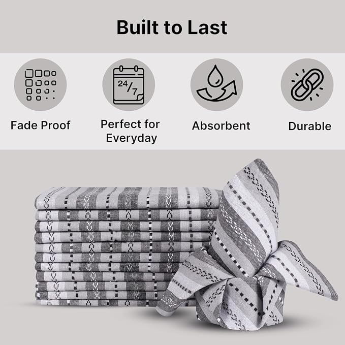 LFH Home Cotton Rich Cloth Salsa Napkin Set of 12 Washable Soft Durable Striped Table Napkins for Dining Wedding, Daily Use Reusable Eco-Friendly Fabric Napkins (18x18)-Grey Thanks Giving - Image 5