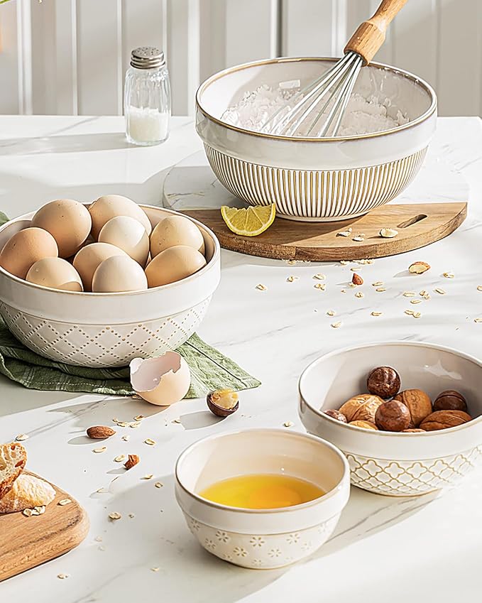getstar Large Serving Bowls Set of 4, 12/26/42/64 oz Ceramic Stoneware Nesting Bowls Set, Microwave and Dishwasher Safe, Farmhouse Kitchen Versatile Prep Bowls for Fruit Salad Pasta Dessert Cereal - Image 5