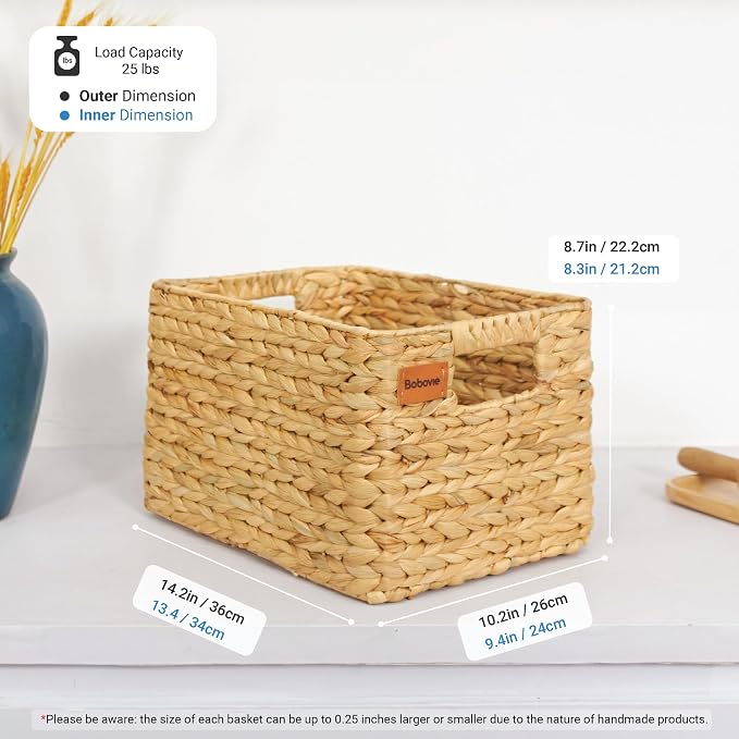Large Wicker Storage Baskets, Set of 3, Water Hyacinth Basket Organizer, 14.2x10.2x8.7H Inches -Great Storage Solution for Shelf and Pantry Storage - Image 2