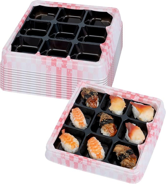 Restaurantware-Bento Tek 16.9 Ounce Meal Prep Containers, 100 Disposable To Go Food Boxes - Lids Sold Separately, 9 Compartments, Pink And Black Plastic Bento Lunch Boxes, Freezable, For Take Out by Restaurantware