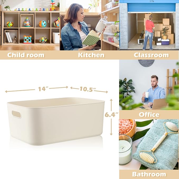 Zopeal Plastic Storage Bins 10 Pcs White Pantry Organizer Bins Small Baskets Storage Containers for Home Kitchen (14 x 10.5 x 6.4 Inch) - Image 2
