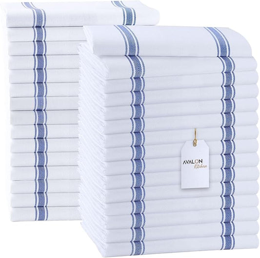 Dish Towels 30 Pack Blue Stripe 100% Cotton Kitchen Towel 15x25 Inch Tea Towels, Dish Cloths for Washing Dishes, Kitchen Rags for Drying Dishes by Avalon+Kitchen